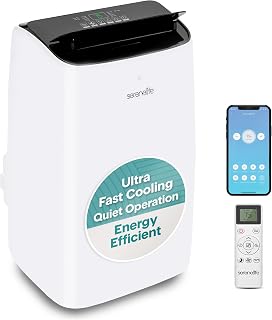 SereneLife 14,000 BTU Dual Hose Portable Inverter Air Conditioner, Smart Cooling Heating with WiFi, Ultra Quiet, Energy Efficient, For Bedrooms, Living Spaces & Offices, 650 Sq. Ft. Coverage