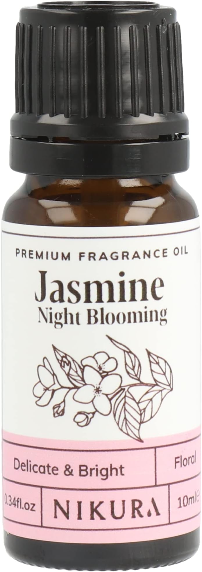 Nikura | Jasmine (Night Blooming) Fragrance Oil - 10ml | Perfect for Soap Making, Candle Making, Wax Melts, Diffuser | Great for use in Bath Bombs, Perfume Oil, Perfume Scents | Vegan & UK Made