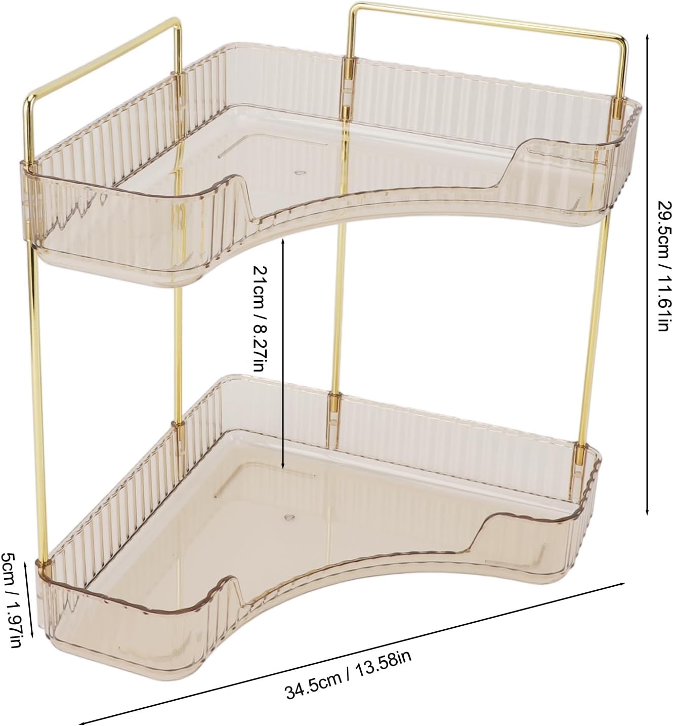 2 Tier Corner Bathroom Organizer Countertop,Bathroom Countertop Organizer Corner Storage Shelf Vanity Trays,Easy Assembly Metal Corner Countertop Shelf for Cosmetics Skin Care (Amber)