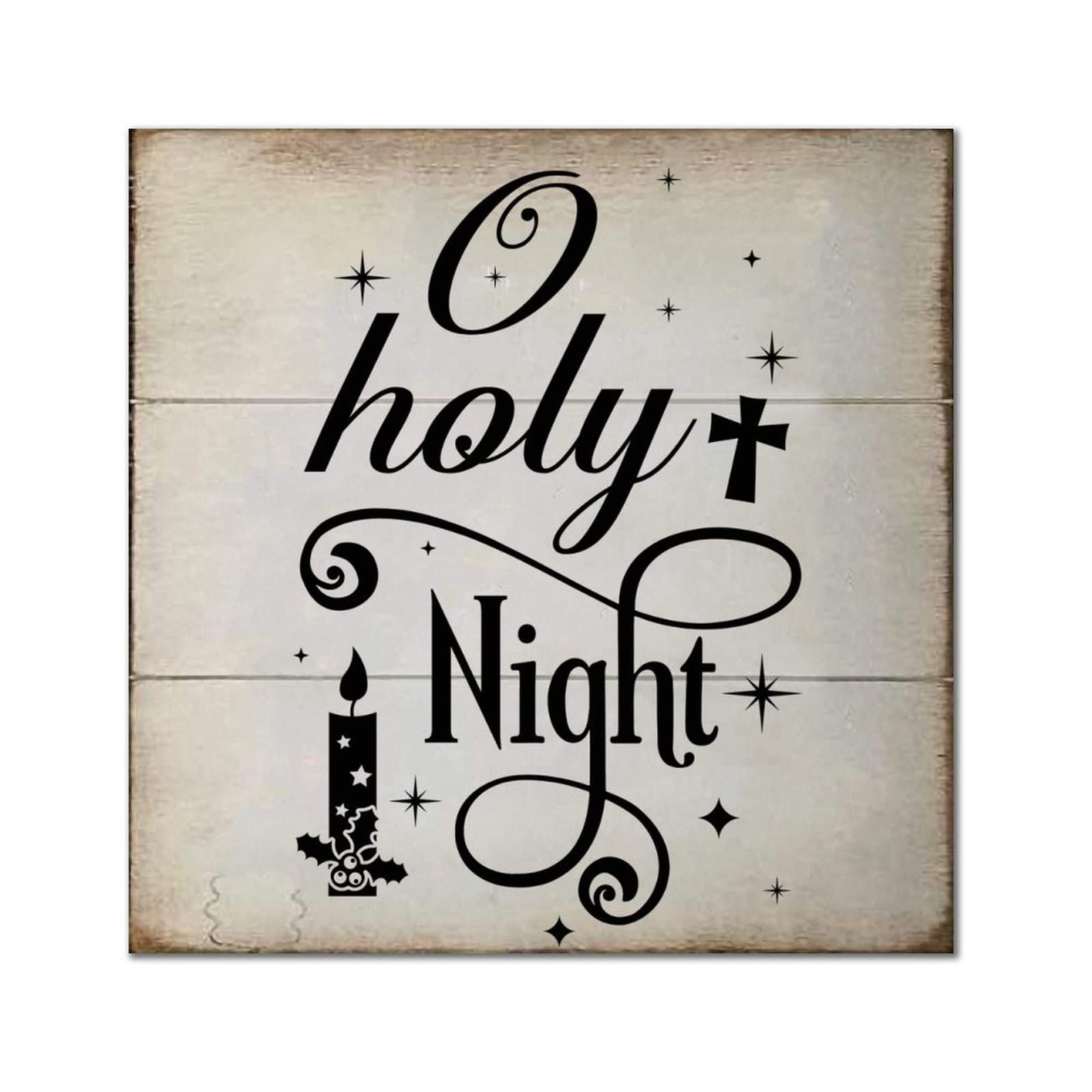 Plaque murale O Holy Night en bois rétro déco rustique