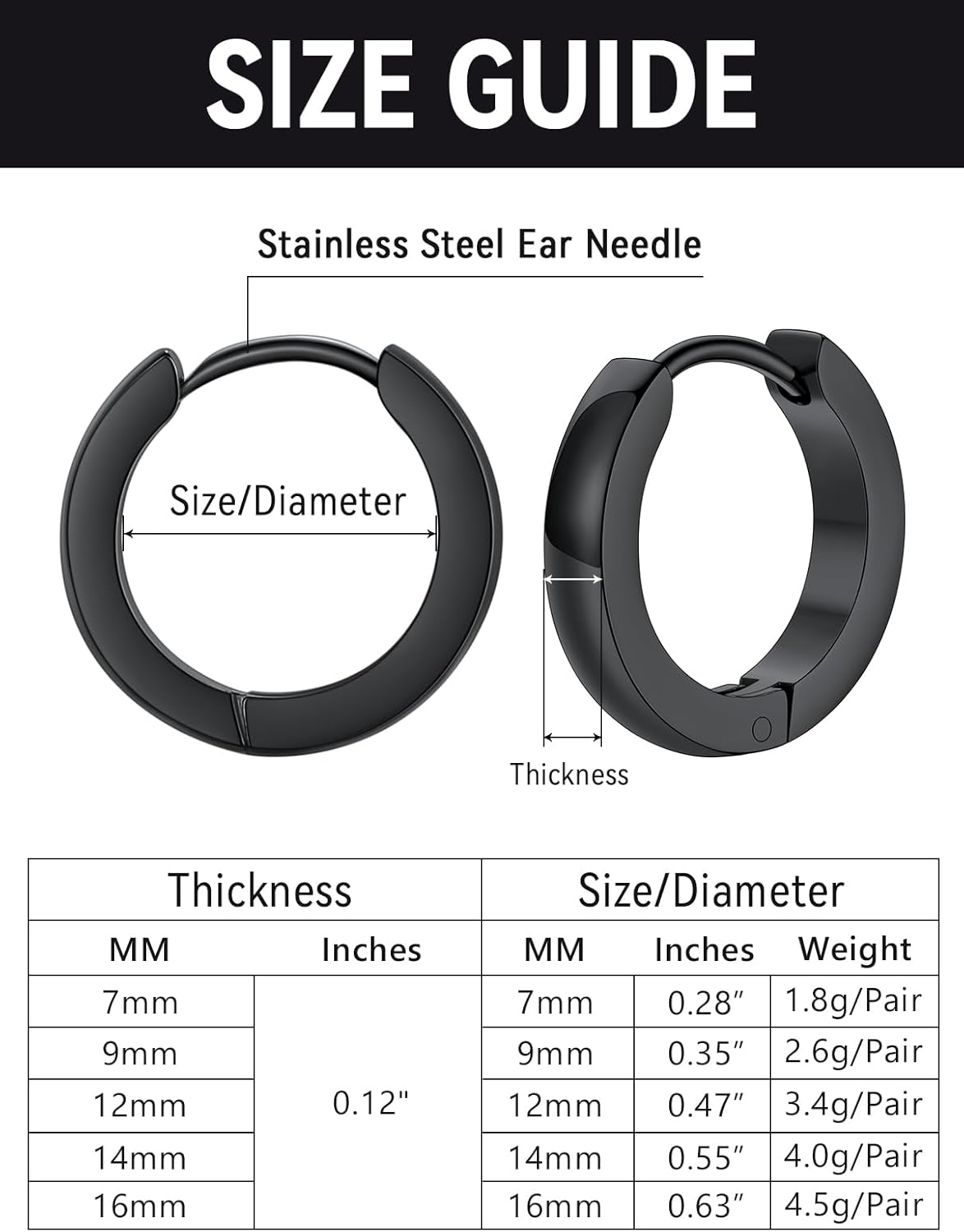 FaithHeart Stainless Steel Black/Silver/Gold Hoop Earrings for Men - Hypoallergenic Small Huggie Hoop Earrings Lightweight Sleeper Earrings Waterproof Cartilage Piercing Jewelry Gift 7-16mm - Image 6