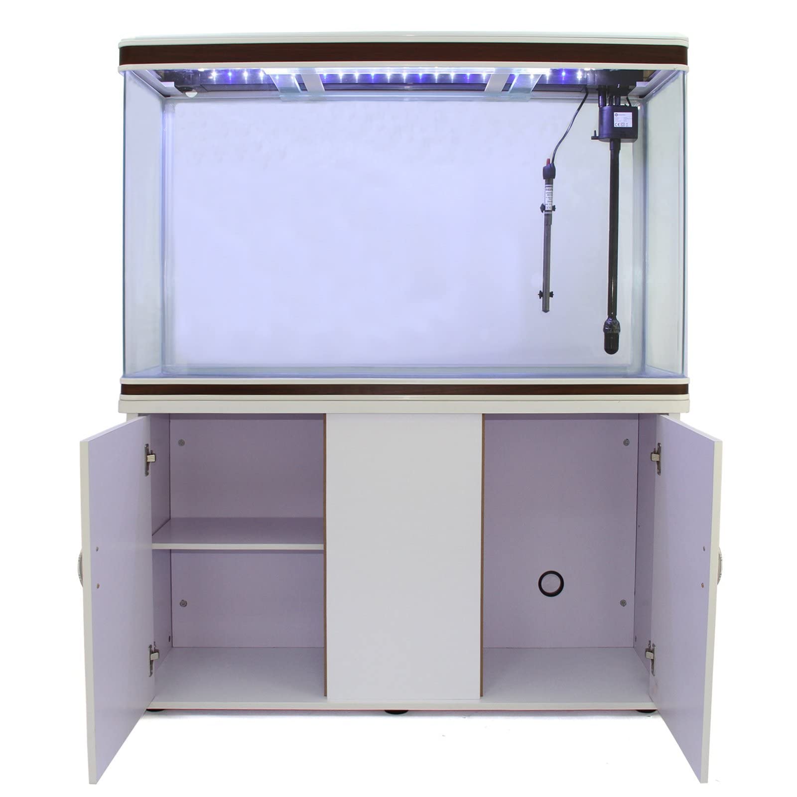 MonsterShop Akwarium 300 litrów z białą szafką, światło LED i 180° widzenie