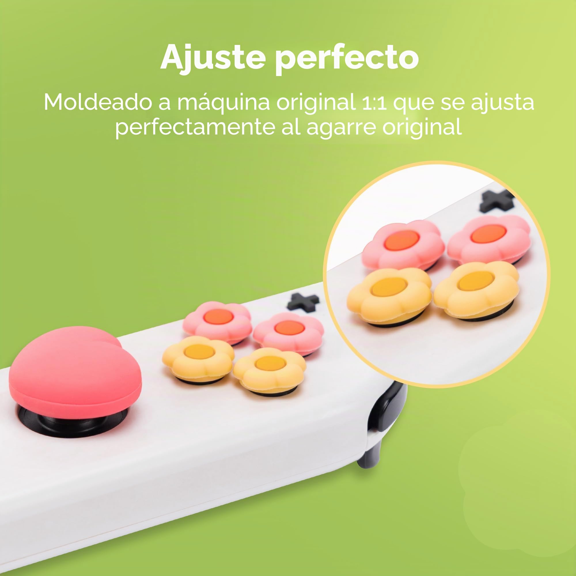 GeekShare Cross D-Pad - Juego de Tapas de Silicona para Botones de Pulgar, Pegatinas ABXY para Botones de Teclas compatibles con Interruptor/OLED, corazón y Flor (Rosa y Amarillo)