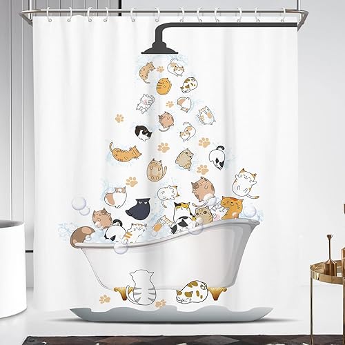Miniatura 2 de Coxila Bonita cortina de ducha de gato para niños, divertida, divertida, caricatura, patrón de animales de caricatura, colorido y divertido diseño