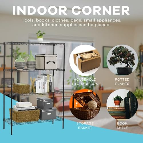 4-Tier Shelf Adjustable, Heavy Duty Storage Shelving Unit (250 Lbs Loading Capacity Per Shelf) Metal Shelves Steel Organizer Wire Rack Shelf For Pantry Garage Kitchen #TOP3