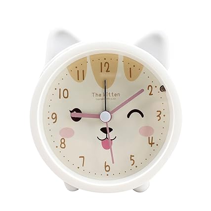 Children Cute Animal Dog/Cat Alarm Clock Silent Non Ticking Silicone Clock Night Light Travel Clock