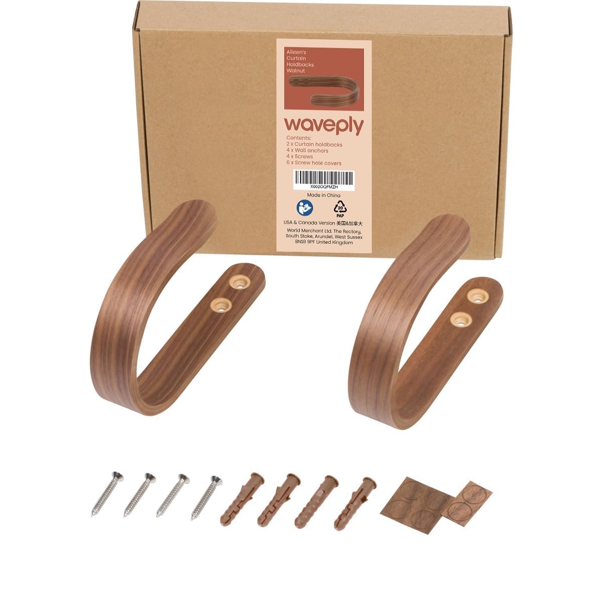 Holz-Vorhanghalter, Sperrholz, U-förmige Haken, Raffhalter für Wand, 2 Stück