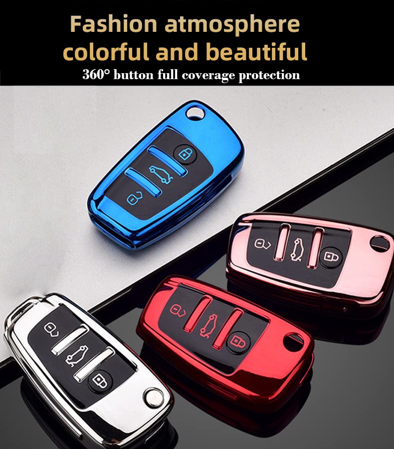 ontto Custodia pieghevole per chiave auto, adatta per Audi A1 A3 8L 8P A4 B6 B7 B8 A6 C5 C6 4F RS3 Q3 Q7 TT 8L 8V S3 Accessori 3 Tasti A