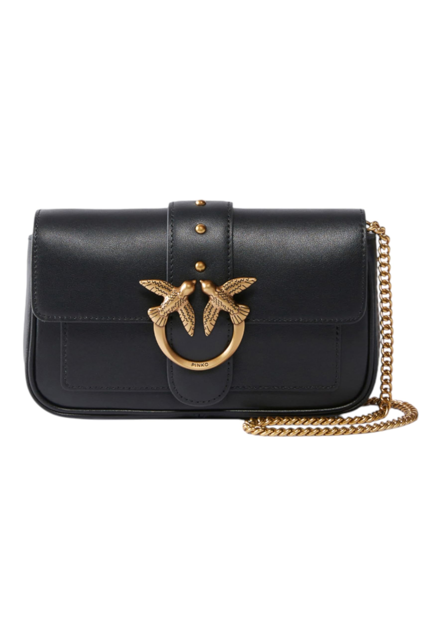 Pinko Love One Pocket C Vitello Seta, Borsa Donna, Z99q_nero-​antique Gold, Taglia unica