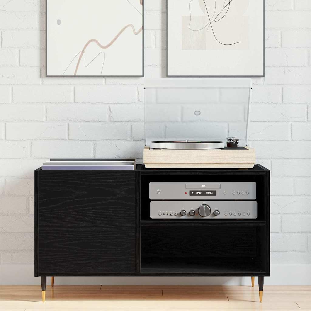 Armadietto per vinili, effetto rovere, 85 x 38 x 48 cm, in legno con 3 ripiani, porta con cerniere, stabile rack HiFi per soggiorno, ufficio e home theatre