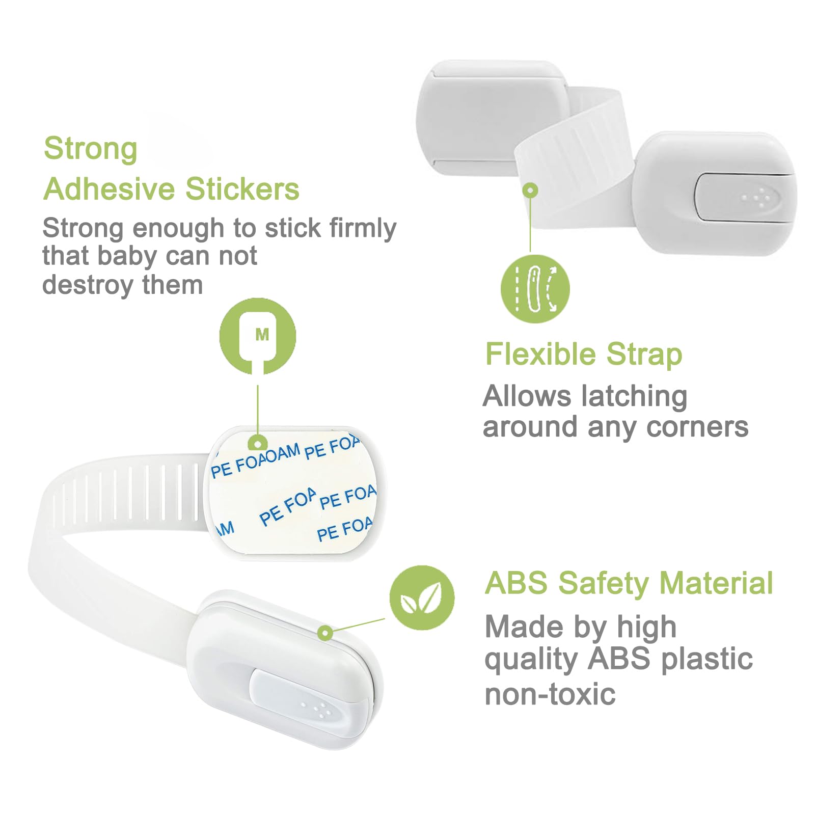 Hion Child Safety Locks,8 Pack Adjustable Cupboard Locks for Children Baby,Baby Proof Safety Locks for Cupboard Cabinet Fridge Drawer Refrigerator Kitchen Toilet - Easy Install,No Tools Needed - 3