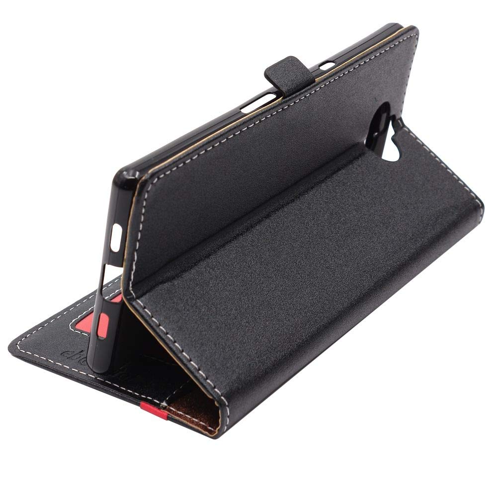 Custodia Portafoglio Con Magnetica Per Sony Xperia 10 Plus (2019) – Cover In Pelle PU Con Slot Carte – Nero/Rosso