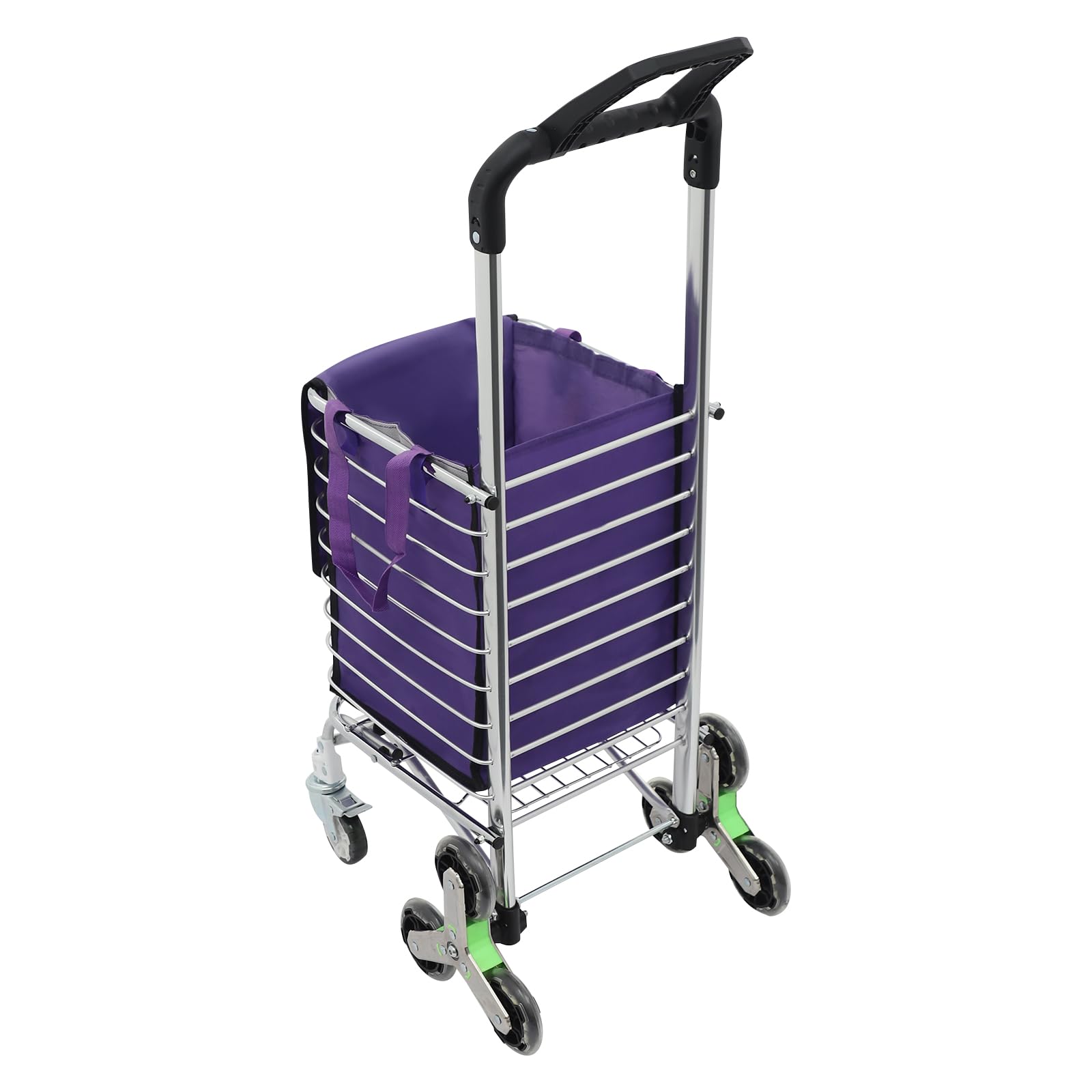 Einkaufswagen mit Rädern, klappbarer Allzweckwagen zum Treppensteigen mit Oxford-Tasche, 360° Griff, Langlebigen 8 Rädern und Aluminiumlegierungsrahmen (44×30×92cm)