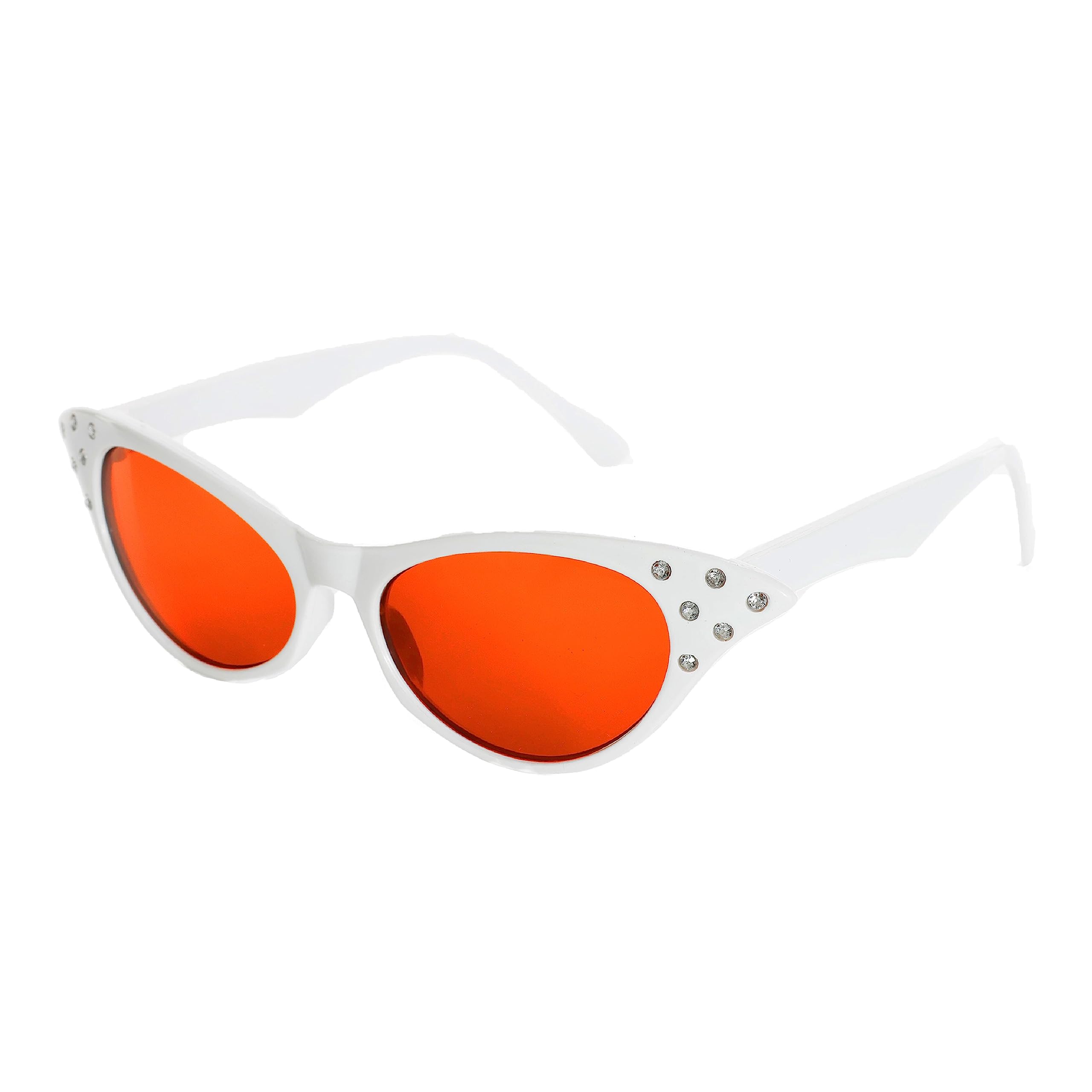 Ladies Orange 50s Sunglasses - Orange Cat-Eye Sunglasses with Diamante Detailing - Rock and Roll 1950s Fancy Dress Accessory - Pack Of 1