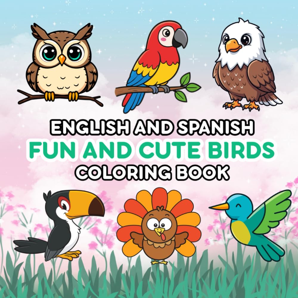 English and Spanish Fun and Cute Birds Coloring Book: A Bilingual Coloring Book with Simple and Adorable Bird Illustrations for Kids