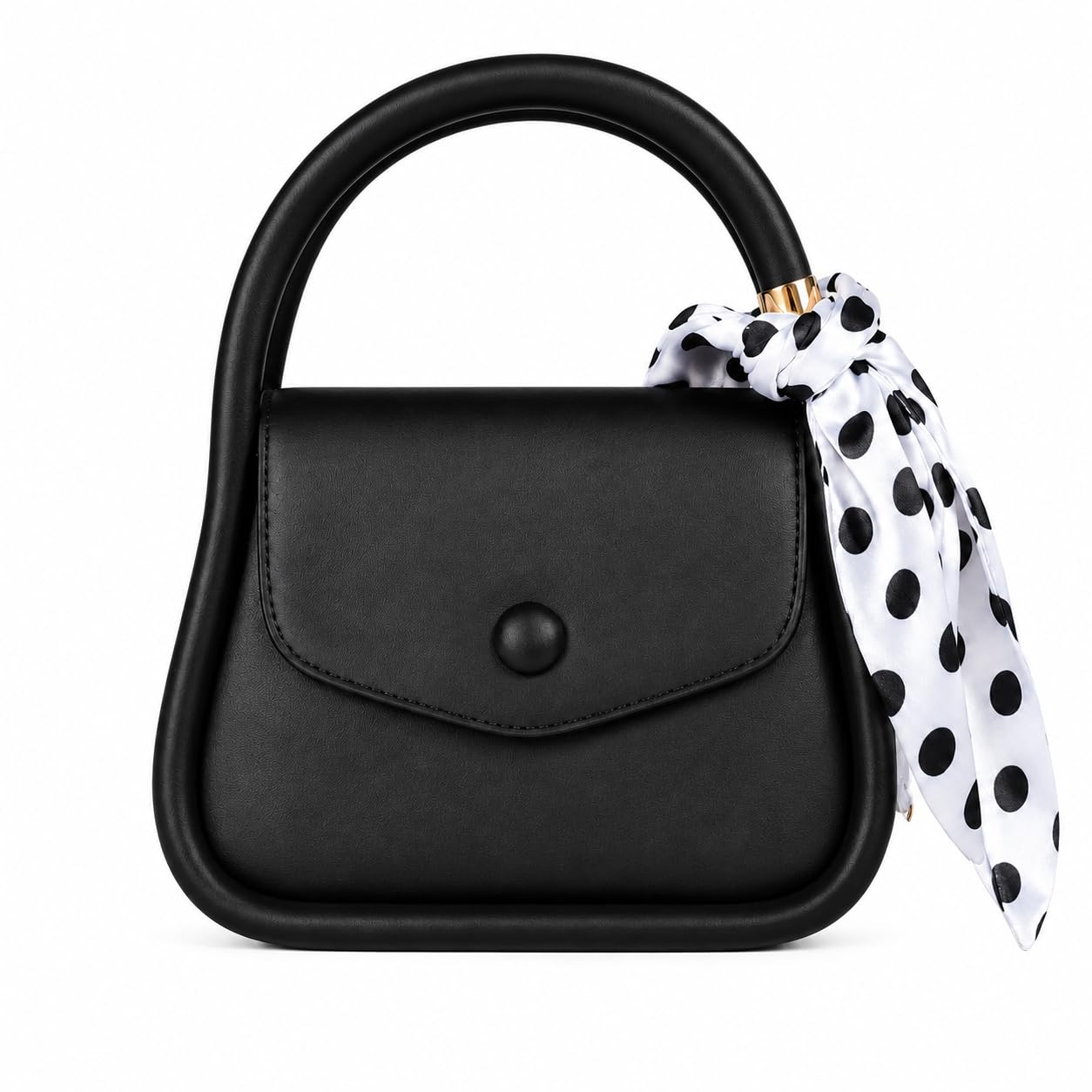 Matte Black Women's Handbag with Detachable Sling Strap & Polka Dot Ribbon | Premium Top Handle Purse for Women | Stylish Shoulder Bag for Office, Party, Travel & Daily Use-image-16