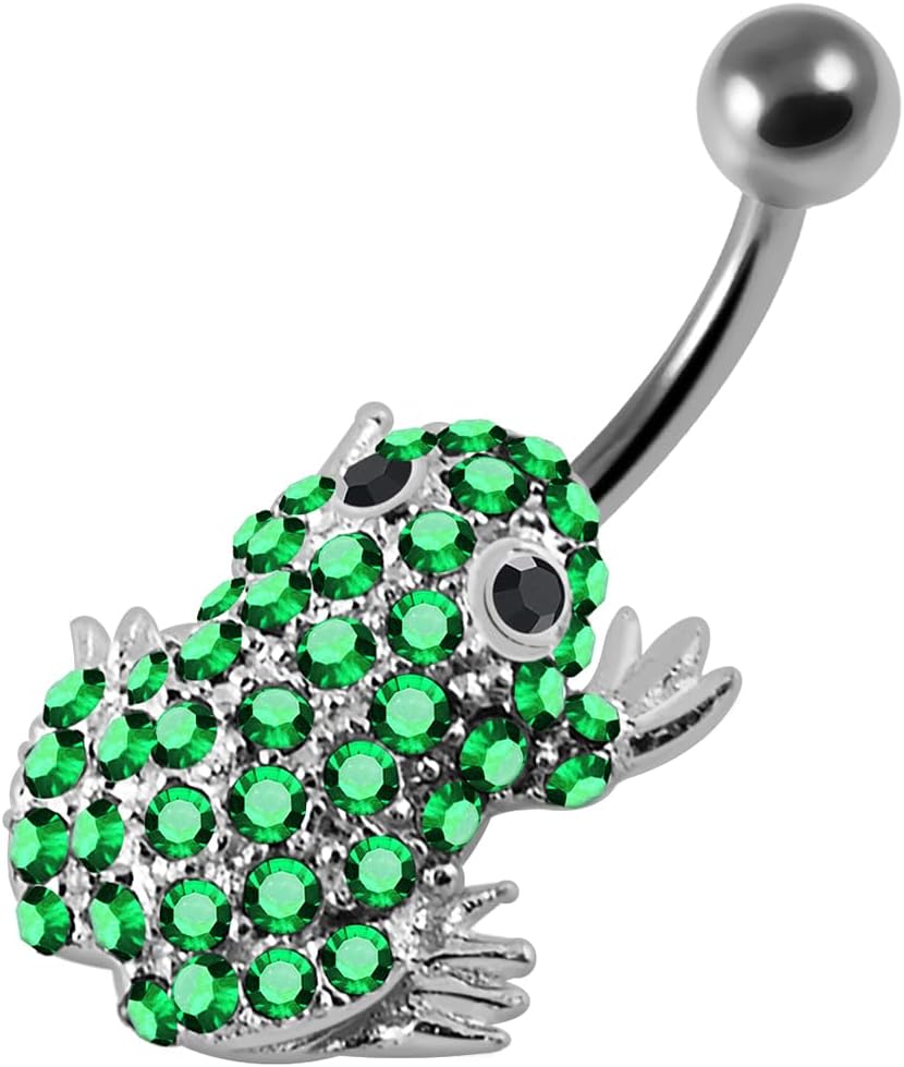 Multi Crystal Gemstone Giant Frog Design 925 Sterling Silver with G23 Grade Titanium Belly Ring - Belly Button jewelry - Navel jewelry