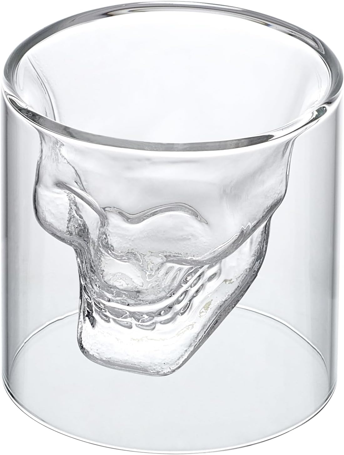 Genuine Fred DOOMED Crystal Skull Shotglass - 2.5 oz Hand Blown Borosilicate Glass for Whiskey and Tequila - Unique Double Walled Design Novelty Barware for Parties and Home Bars