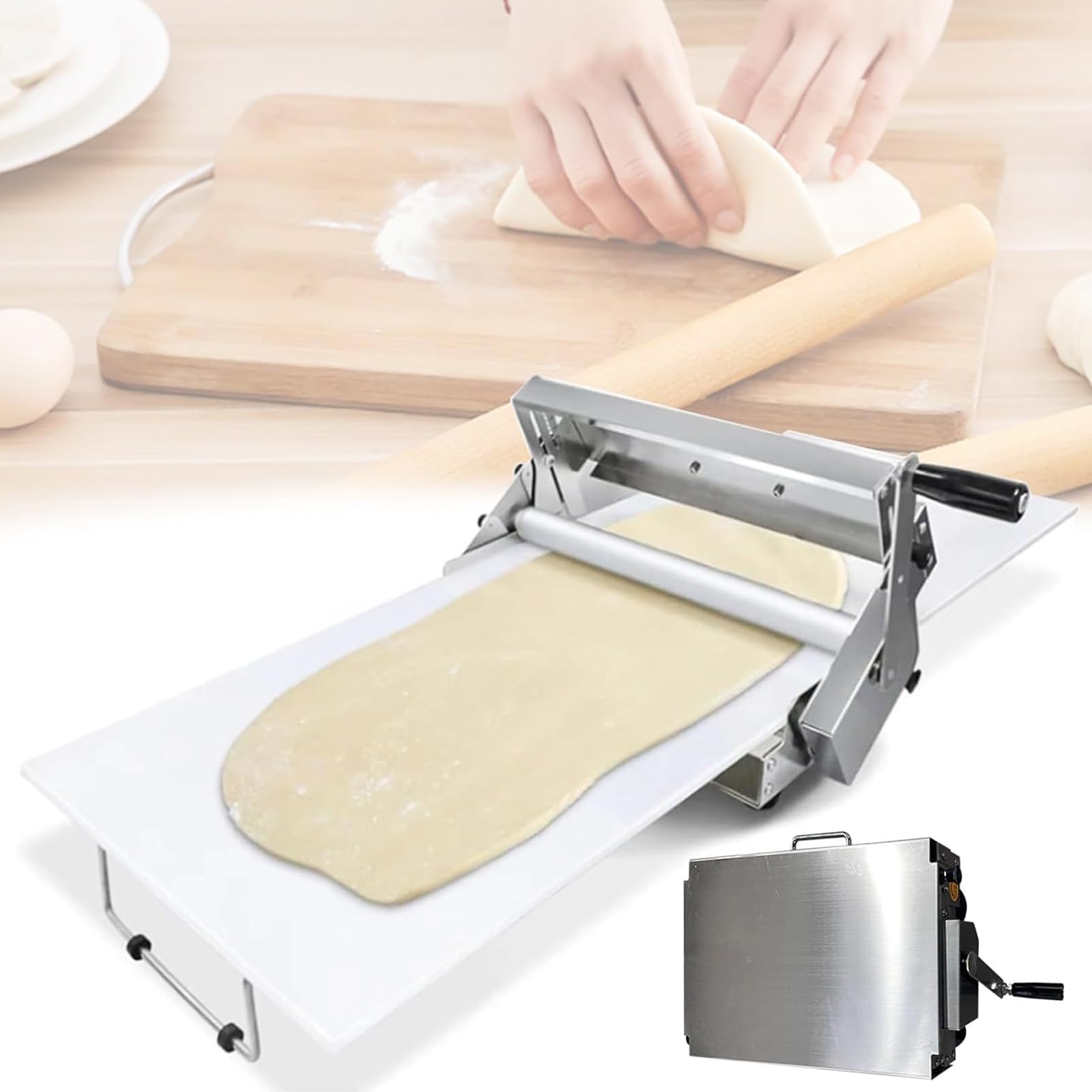 Sfogliatrice manuale per pasta, rullo a manovella in acciaio inossidabile per panetteria, pizza e croissant