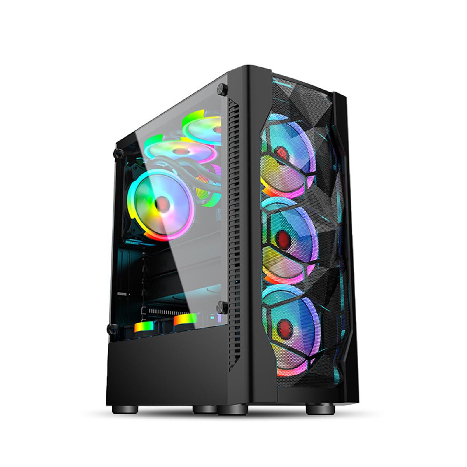 Obudowa komputera Mid-Tower do gier, Obudowa Desktop ATX Micro-ATX ITX, Panel boczny ze szkła hartowanego, Fabrycznie zainstalowane 6 wentylatorów, Nadaje się do gier i pracy biurowej (Size : Black)