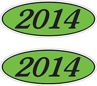 Oval Model Year Windshield Stickers for Car Dealers - 2 Dozen (24 Pieces) Black Numbers on Fluorescent Chartreuse Green Background (2014)