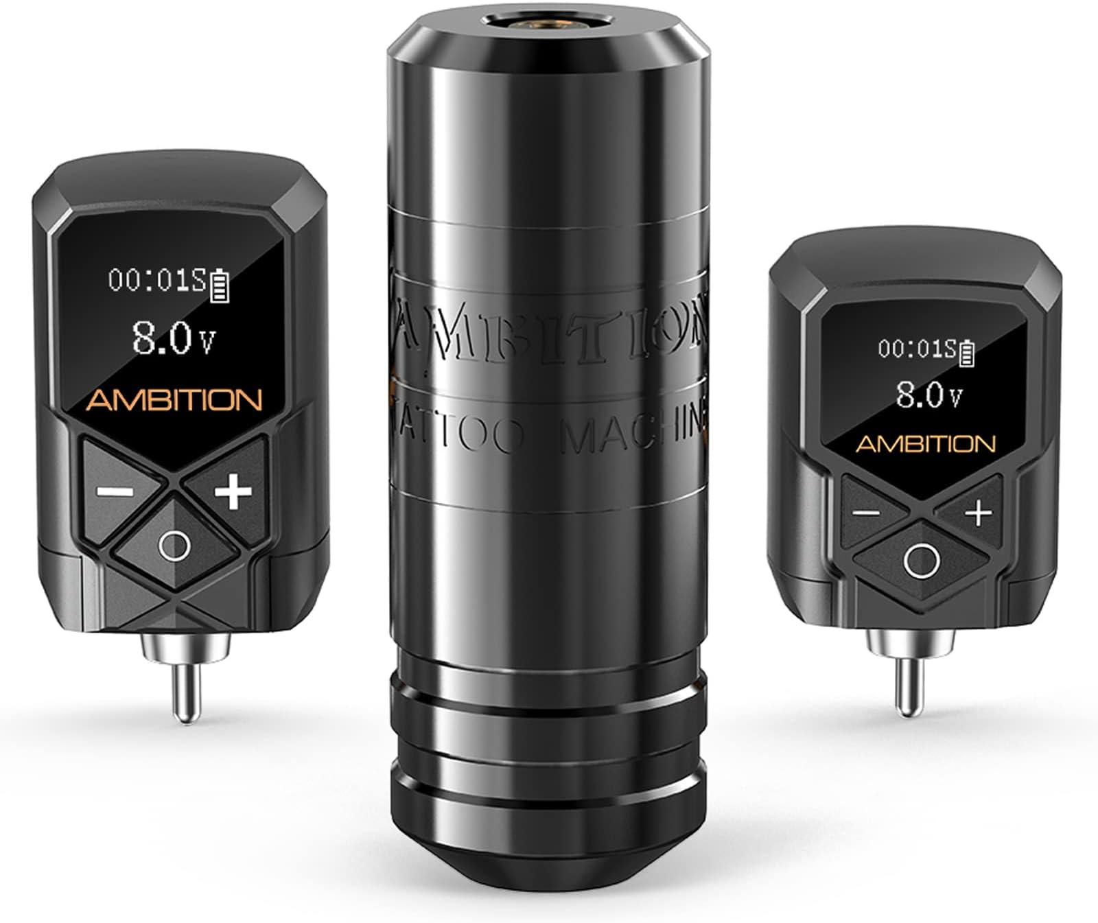 Ambition Torped Wireless Tattoo Machine Kit - Rotary Tattoo Machine Cartridges Short Pen with 2Pcs 2400mAh & 1800mAh Tattoo Power Supply Brushless Motor for Professional Tattoo Artist, Black Kit 2