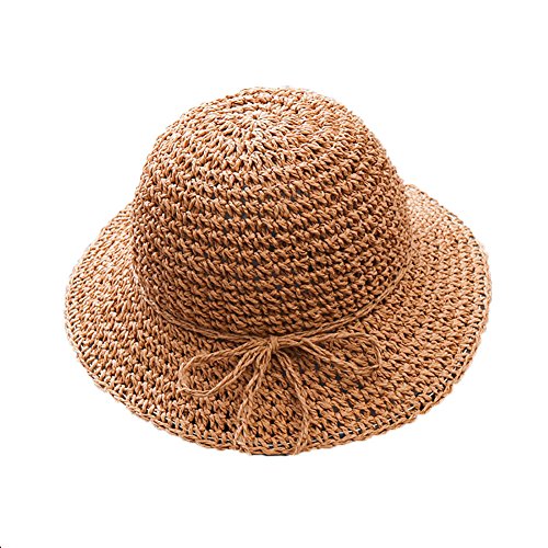 Girls Floppy Foldable Packable Wide Brim Summer Sun Hats Beach Straw Hat for Toddlers Kids Khaki