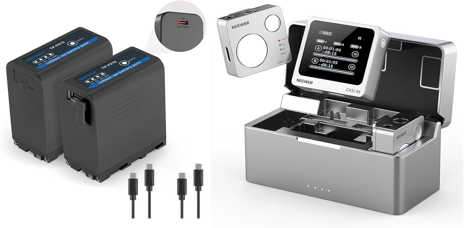 Neewer 2Pcs NP-F970 Replacement Batteries 7800mAh, Rechargeable NP-F Battery Compatible with Sony NP-F550 750 950 970, CM31 Wireless Lavalier Microphone Included