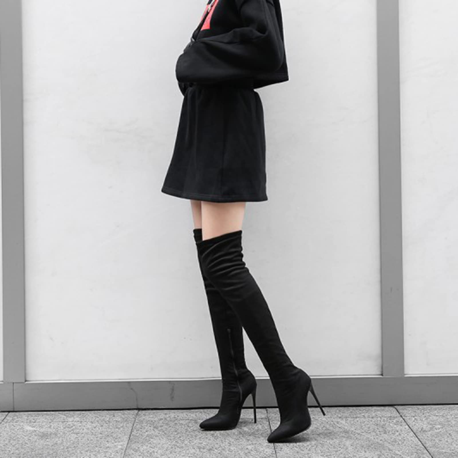 12CM/ 4.72IN Ante Punta Puntiaguda Tacones Altos Sexy Elegante Señoras Nightclub Botas Alta Rodilla Alta Polo Danza Botas de Caballero