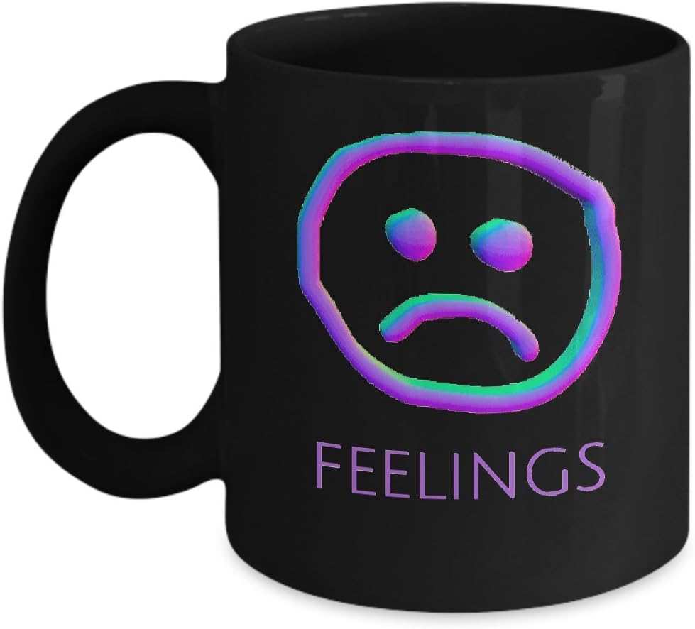 Sad Face Aesthetic Vaporwave Black Coffee Mug - Feelings Tea Cup 11oz Ceramic