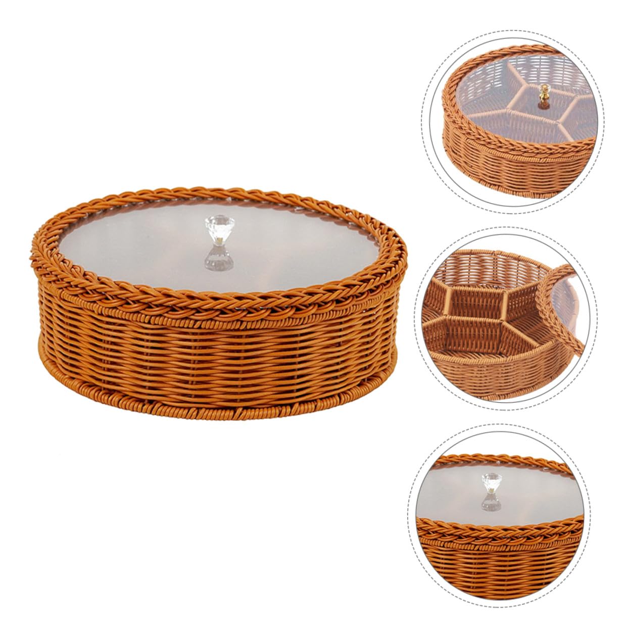 TOYANDONA Panier à Noix Compartimenté en Plastique Transparent, Plateau de Service Multi-usages, Design Tressé la Main, pour Salon et Bureau, Plateau Snacks et Fruits Secs Pratique
