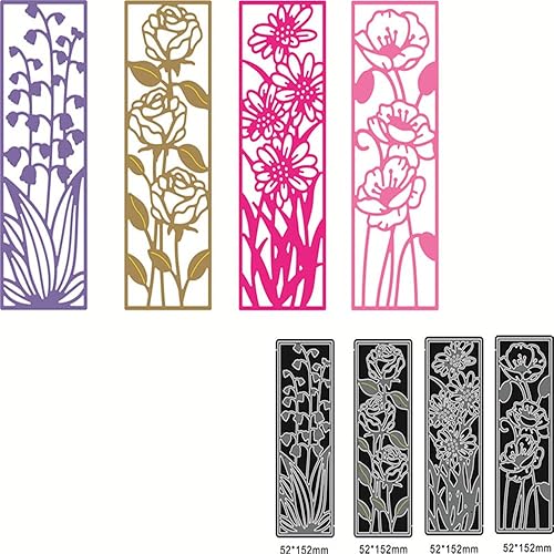 Miniatura 2 de 4 piezas de fondo marco de flores de corte de metal troqueles de corte de metal 3D rectángulo de flores troqueles de flores en forma de hojas de