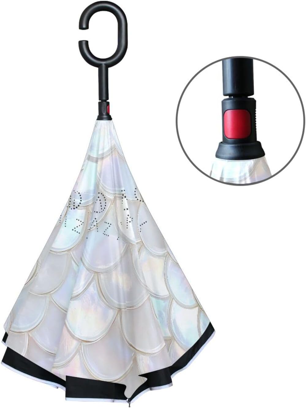 White Mermaid Scale Inverted Umbrellas for Rain Windproof Reverse Upside Down Golf Umbrella with C-shape Handle for Men Women