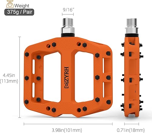 Miniatura 2 de MZYRH Pedales de bicicleta de montaña de 916 pulgadas, 3 rodamientos sellados, ligeros, antideslizantes, de fibra de nailon, pedales de plataforma