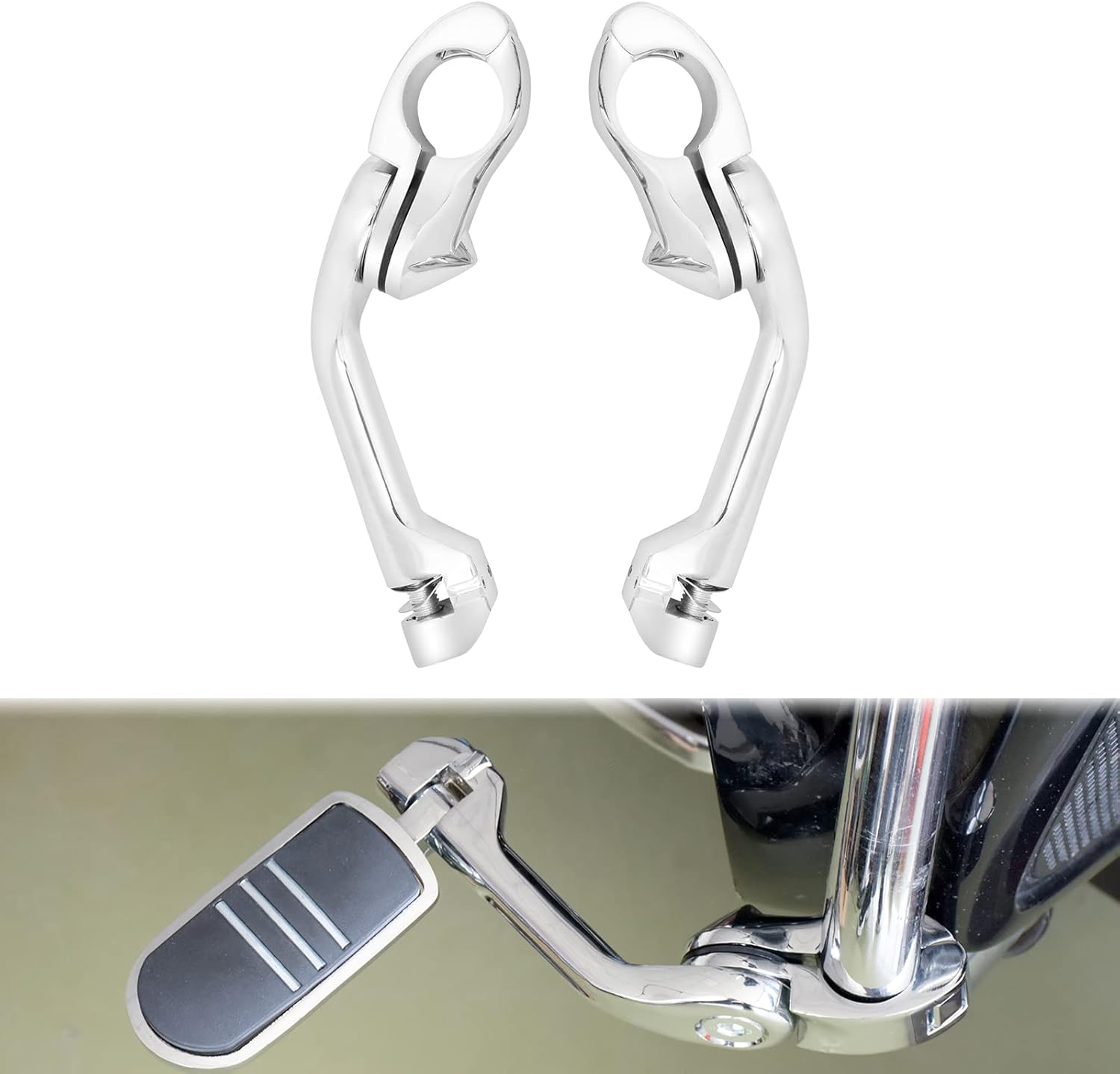 Motorcycle 32mm 1.25" Long Angle Highway Pegs Mount Kit Fits For Harley Touring Road King Street Glide Road Glide Electra Glide Softail Dyna Sportster XL 883 For 1-1/4" Engine Guards Chrome