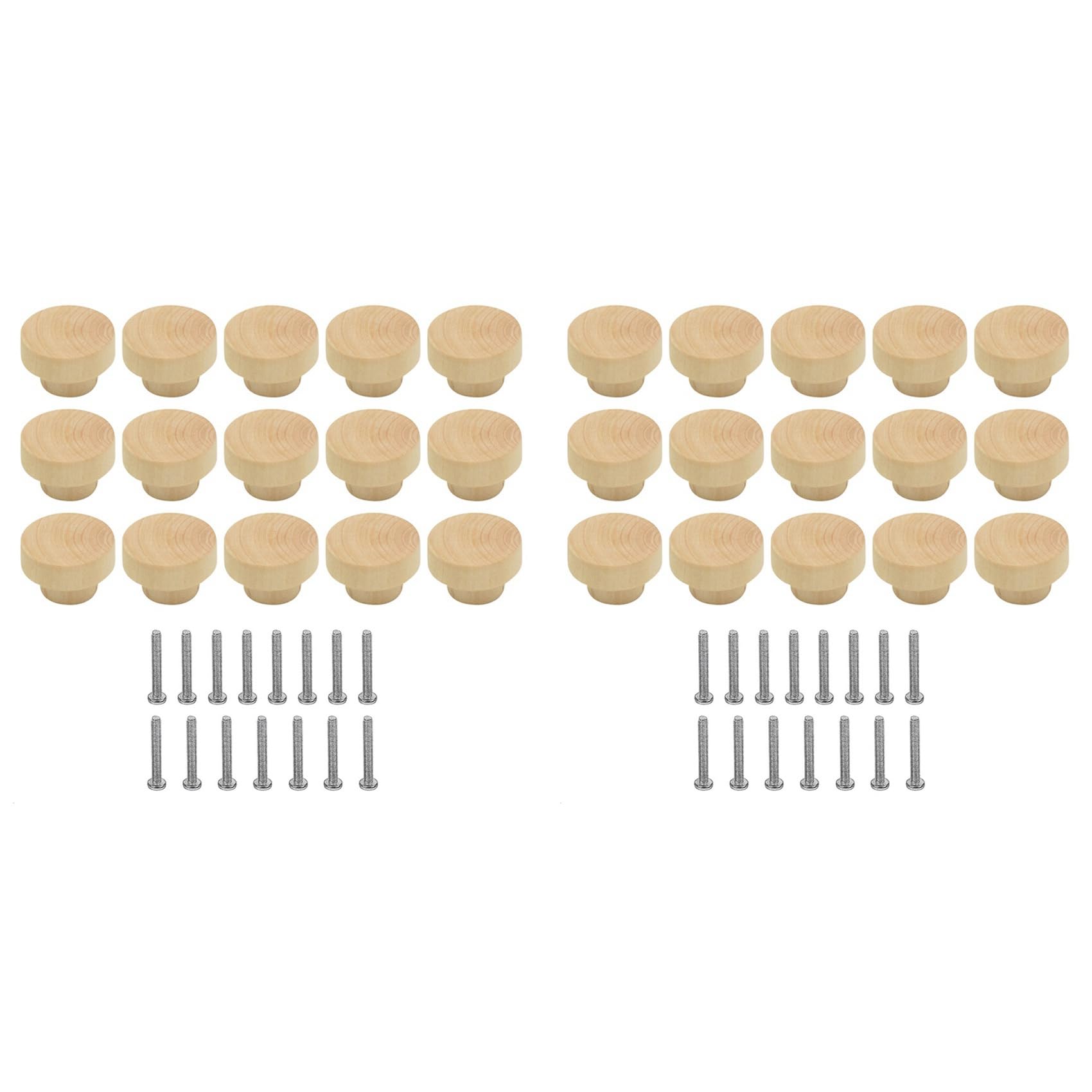 Jnchdghwa Wood Color 30Pcs Wooden Drawer Knobs, Furniture Knobs, Wooden Cupboard Knobs For Cabinets And Drawers, Round Wooden Knobs