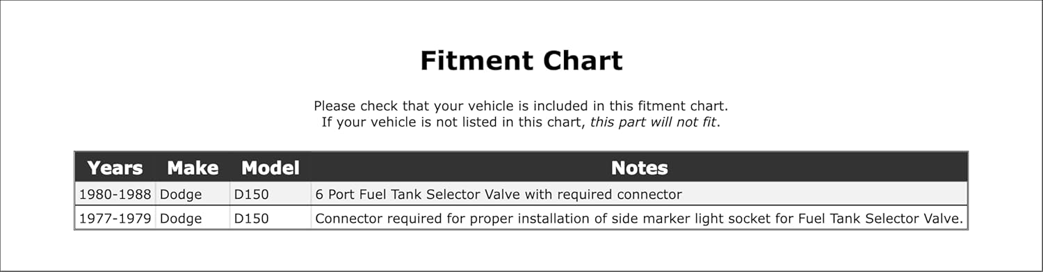 Fuel Tank Selector Valve Compatible With Dodge D150 1988 1987 1986 1985 1984 1983 1982 1981 1980 1979 1978 1977 P-2174616