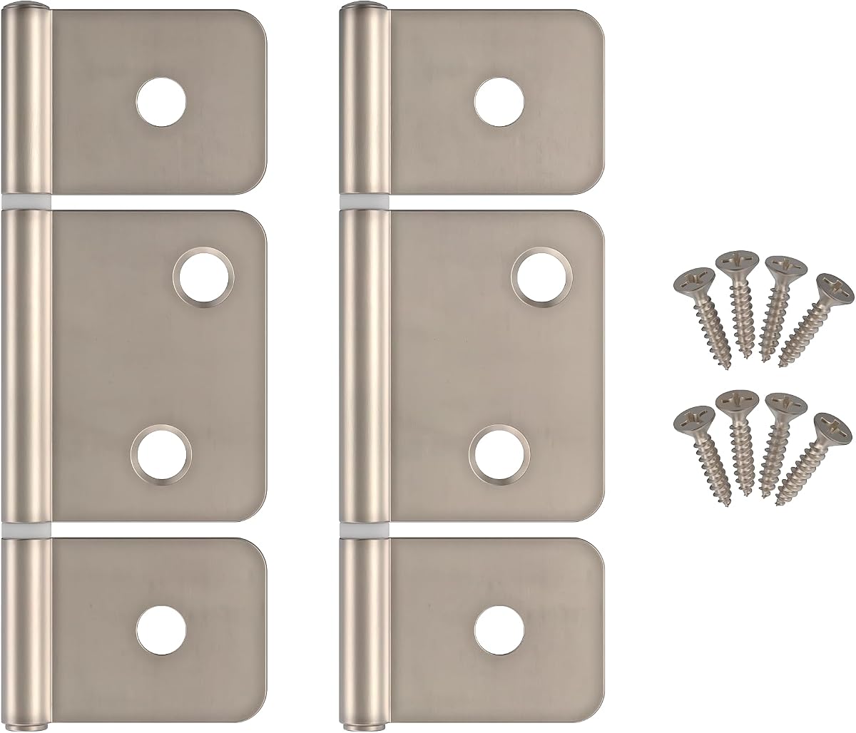 Bisagras de bandera de 3 hojas de níquel satinado de 3-1/2" - Paquete de 2 - Bisagras sin mortaja para puertas plegables, contraventanas y gabinetes en casas móviles, caravanas, remolques - Herrajes para muebles - NH8-SSN