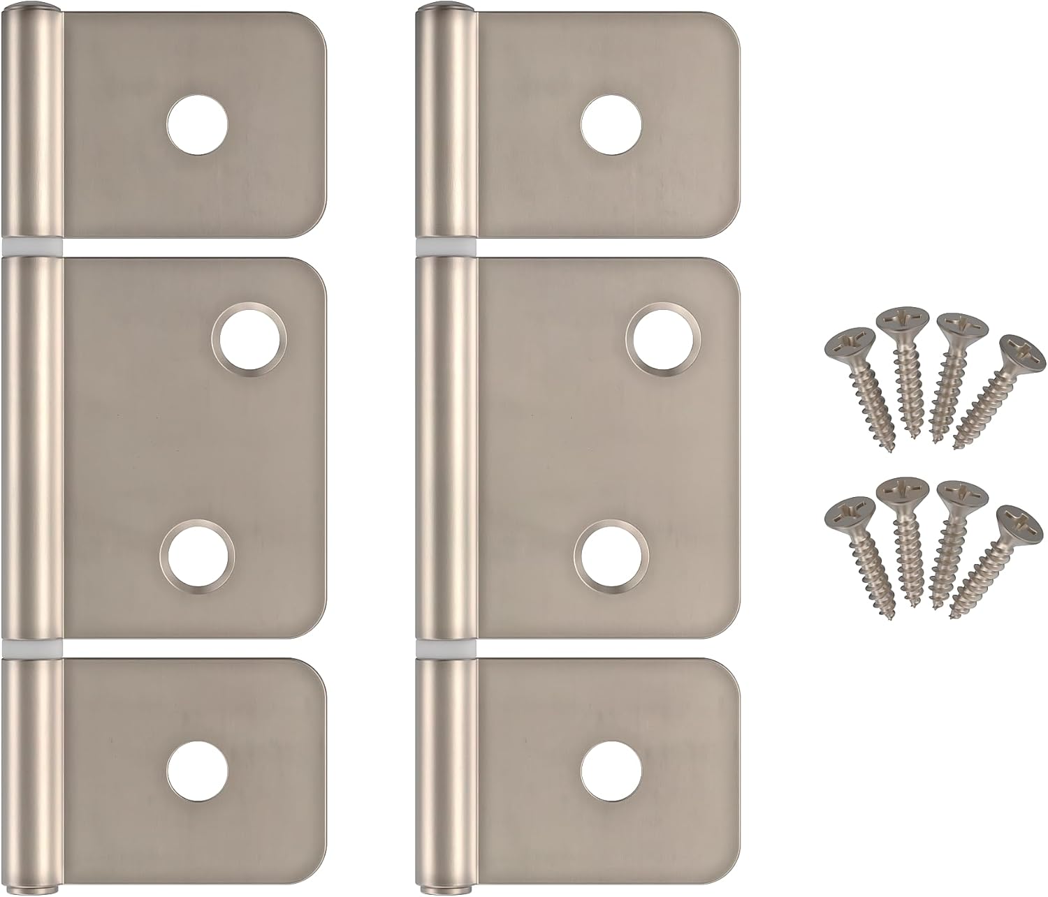 3-1/2" Satin Nickel 3-Leaf Flag Hinges - Pack of 16 - Non-Mortise Hinges for Bi-Fold, Shutter and Cabinet Doors in Mobile Homes, Campers, Trailers - Furniture Hardware - NH8-SSN (8)