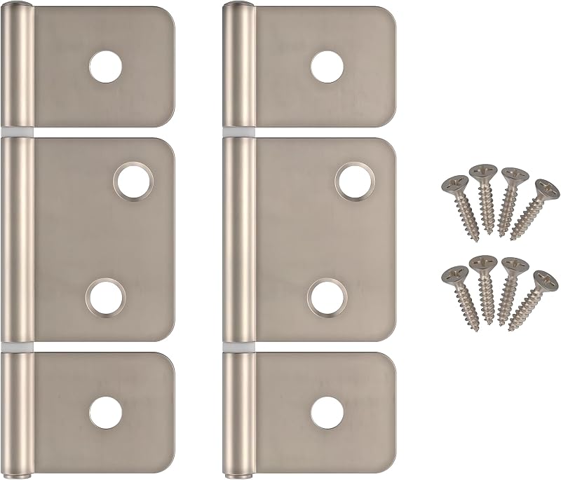 Bisagras de bandera de 3 hojas de níquel satinado de 3-1/2" - Paquete de 2 - Bisagras sin mortaja para puertas plegables, contraventanas y gabinetes en casas celulares, caravanas, remolques - Herrajes para muebles - NH8-SSN
