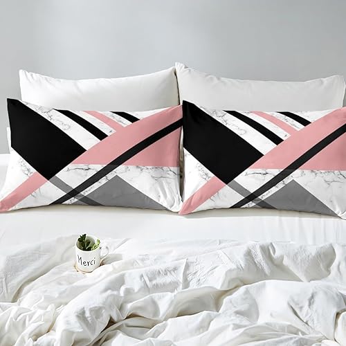 Miniatura 4 de Juego de ropa de cama tamaño matrimonial para niñas y mujeres, funda de edredón geométrica a rayas triangulares, funda de edredón de rayas