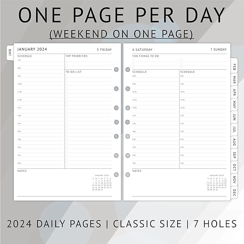 Miniatura 3 de Recambios para agenda diaria y mensual 2024, tamaño clásico, 5.5 x 8.5 pulgadas, calendario de citas y lista de tareas, pestañas mensuales, 7