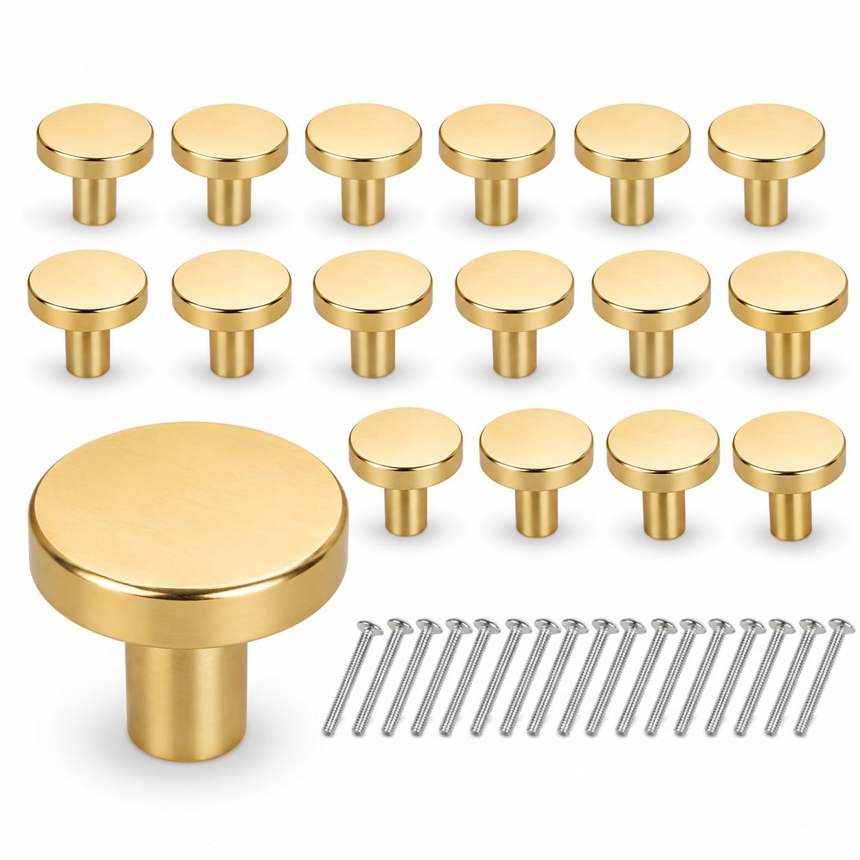 Trevixor 16Pcs Gold Cupboard Knobs, Kitchen Cabinet Knobs, Gold Knobs for Drawers and Cupboards, Round Door Knobs for Kitchen Furniture