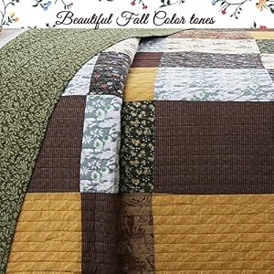 Cozy Line Home Fashions Andy Mustard Yellow Country Farmhouse Real Patchwork Quilt Bedding Set, 100% Cotton Reversible Coverlet, Bedspread (Brown Olive, Queen - 3 Piece) Cozy Line Home Fashions Andy Mustard Yellow Country Farmhouse Real Patchwork Quilt Bedding Set 100 Cotton Reversible Coverlet Bedspread Brown Olive Queen 3 Piece