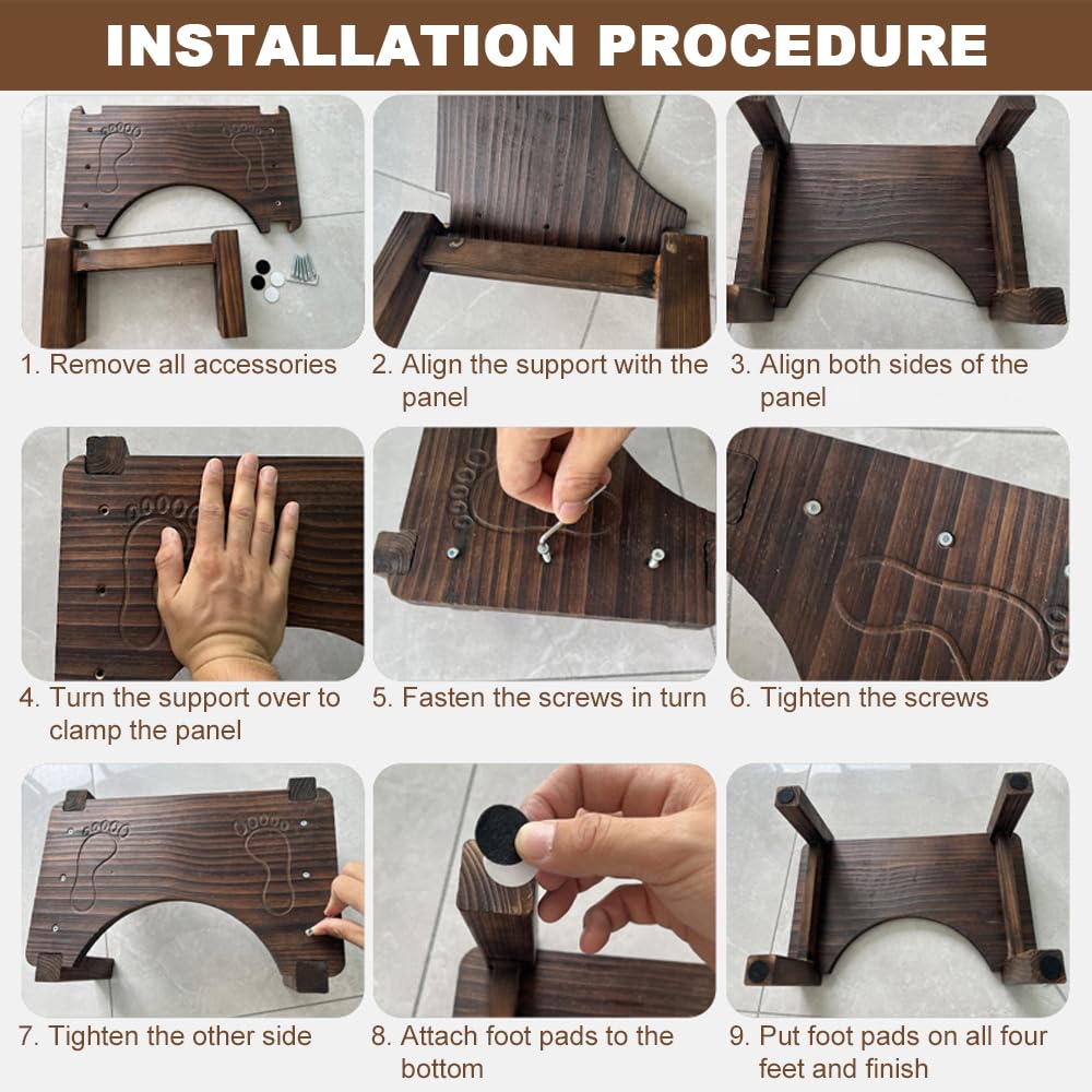 Toilettenhocker, Toilettenhocker Erwachsene, Toilettenhocker Holz, Mit 4 Stück Stumm Anti-Rutsch-Pads, Bequemer Hockhilfe-Hocker für Kinder, 40 x 27.5 x 15 cm (Kohlefarbe)