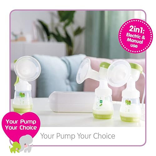 Mam 2-In-1 Double Electric Breast Pump | Quiet And Comfortable Pumping | Soft Silicone Breast Funnel | Newborn Essentials | Green (Various Designs) - 2
