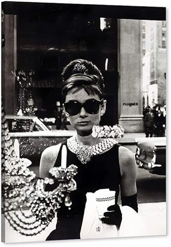 TIMUBA Hepburn - Lienzo decorativo para pared, póster vintage de Audrey, decoración de pared enmarcada, lienzo de imagen en blanco y negro para