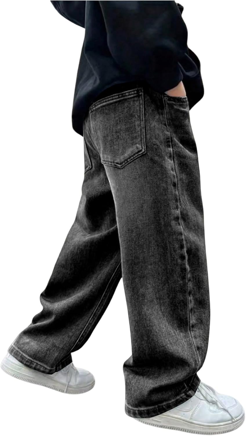 Verdusa Boys Jeans Baggy Straight Leg Elastic Waist Loose Denim Pants with Pockets - Image 4