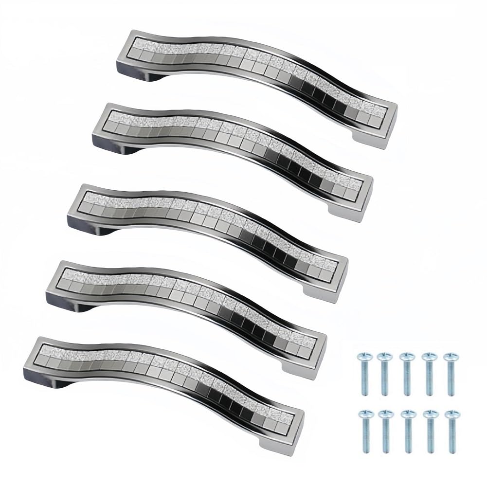 Dreneco Silver Rhinestone Crystal Cabinet Handles Cupboard Handles Zinc Alloy Wardrobe Door Drawer Hardware Pull Handle 96mm, 5 Pack
