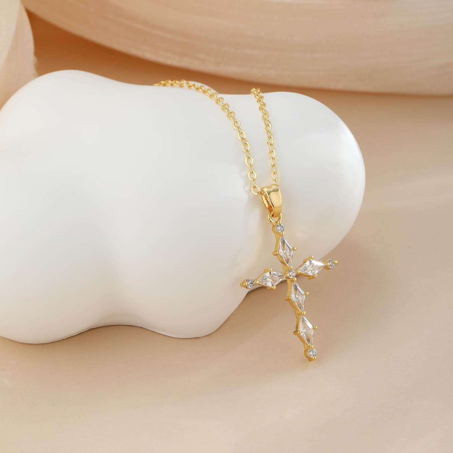 Cross Necklace for Women 14K Real Gold/Silver Plated Dainty Small CZ Cross Pendant Simple Choker Necklace Trendy Cute Sideways Cross Box Chain Necklace Easter Christian Baptism Religious Faith Jewelry Gift - Image 5